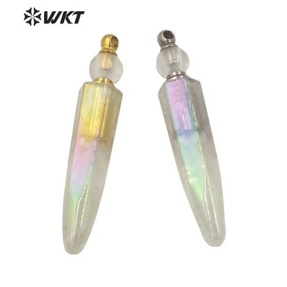 WT-P1620 Wholesale New Design Long Natural Crystal Quartz Angel Aura Perfume Bottle Pendant Fashion Natural Stone Aura Bottle