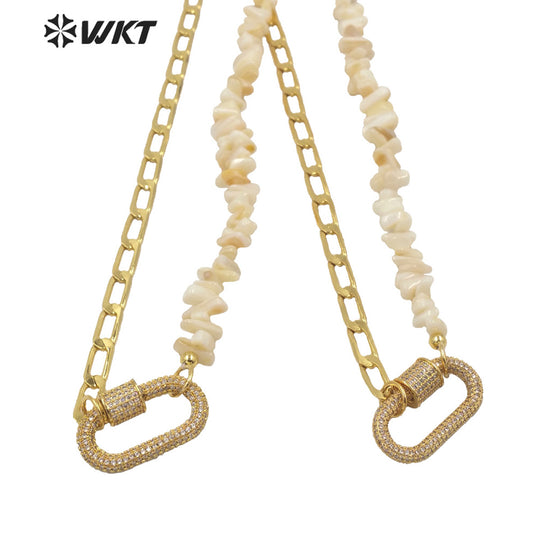 WT-MN976 New Autumn Design Women Vintage Gravel Shell Chain Necklace 18k Gold Plated Clasp Connector Necklace