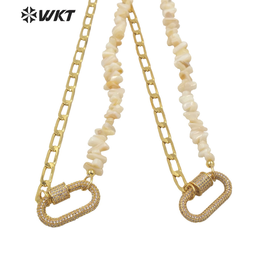WT-MN976 New Autumn Design Women Vintage Gravel Shell Chain Necklace 18k Gold Plated Clasp Connector Necklace