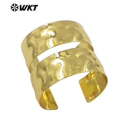 WT-B659 Wholesale Fashion Simple Europe Popular 18K Real Gold Plated Hammer Pattern Metal Bangle in Adjustable