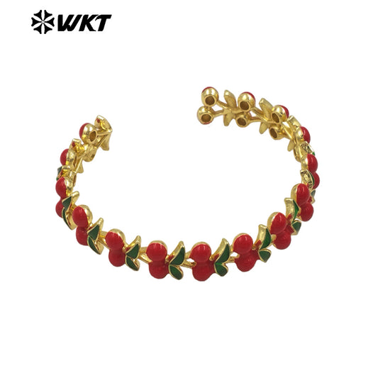 WT-JF363 Popular Sales Yellow Brass With Drop Oil Women Bangle Cherry Fruit Style Gold Electroplated For Cute Jewelry Accessory