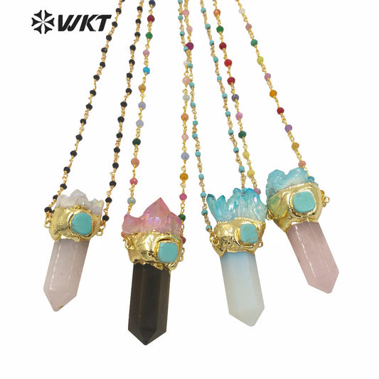 WT-N1255 Wholesale Unique Druzy Cluster Quartz Point Necklace Women Fashion Gold Big Chunky Spirit Point Necklace