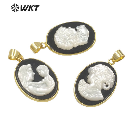 WT-JP270 New the Beauty Series Hand Carved Gorgeous Pendant With Black Agate Back Ground White Beauty Pendant for Necklace