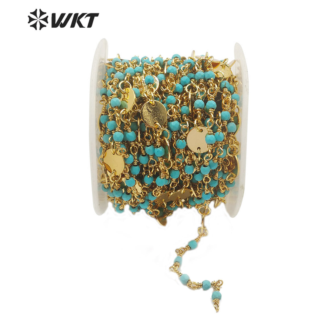 WT-RBC147 Wholesale Turquoise Beads Chain Stylish Gold Plated Turquoise Rosary Beads Chain for DIY Jewelry Making