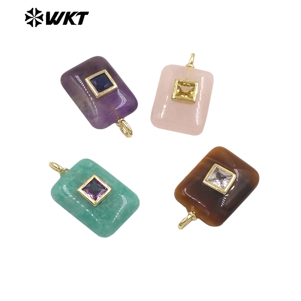 WT-P2020 Cute Wonderful Setting In Colorful Square Zircon Natural Gemstones Pendant For Women Necklace Making Accessory