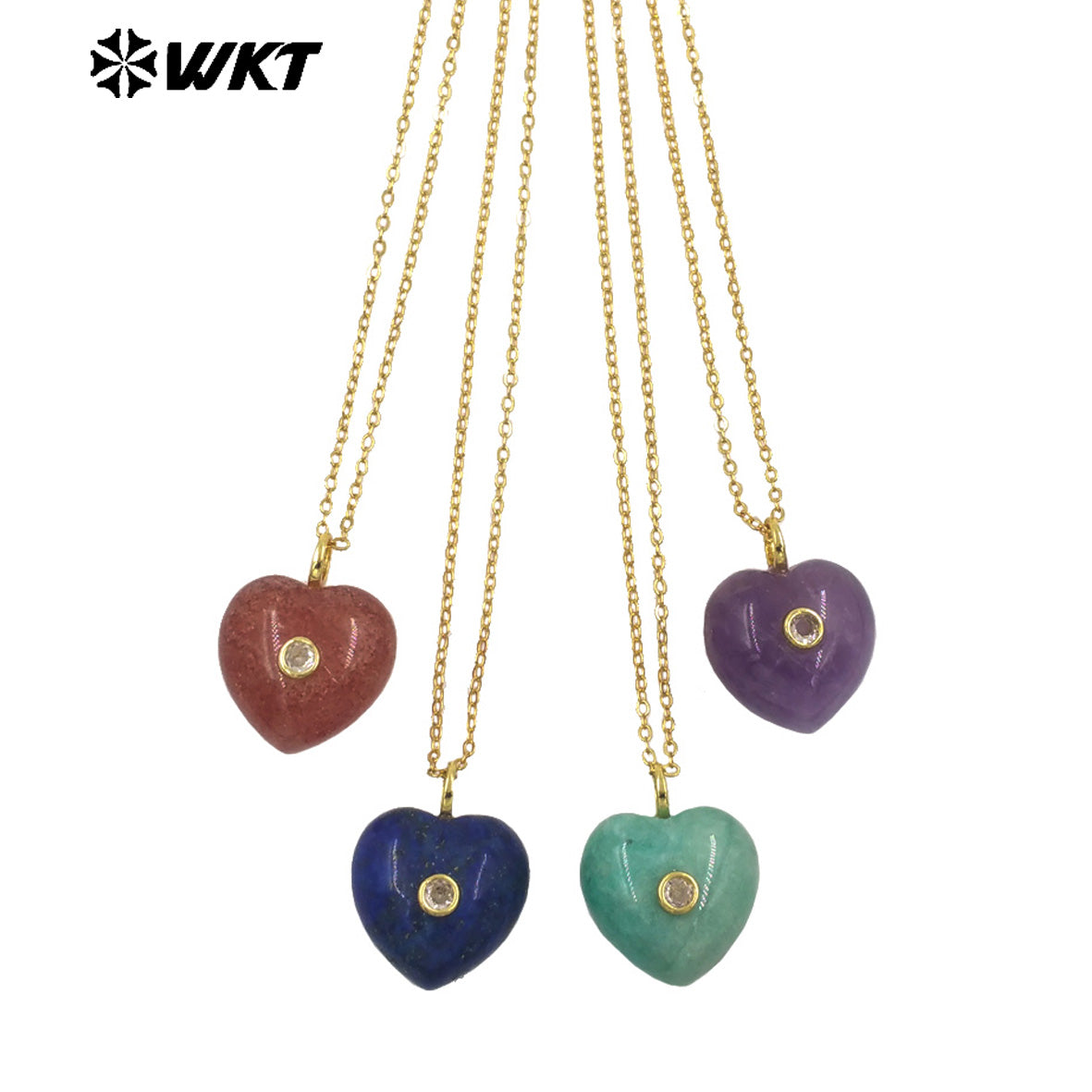 WT-N1531 Romantic Sweet Style Natural Gemstones Heart Shape Gold Charms Necklaces For Dance Party Matching Accessories