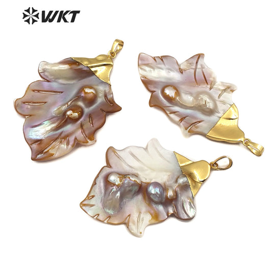 WT-JP139 Wholesale New Arrival Unique Natural Pearl Pendant Jewelry the Top in 18K Gold Plated Mother of Pearl Pendant