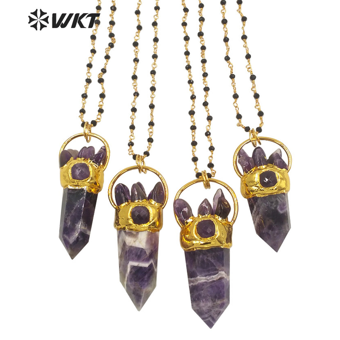 WT-N1274 Gorgeous Big Stone Necklace for Lady Precious Lucky Hexagonal Amethyst Stone Necklace for Birthday Gift