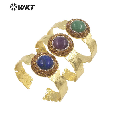 WT-B627 INS Trendy Gold Rhinestone Bangle Women 18k Gold Plated Round Stone Bangle Europe Boho Opening Stone Bangle