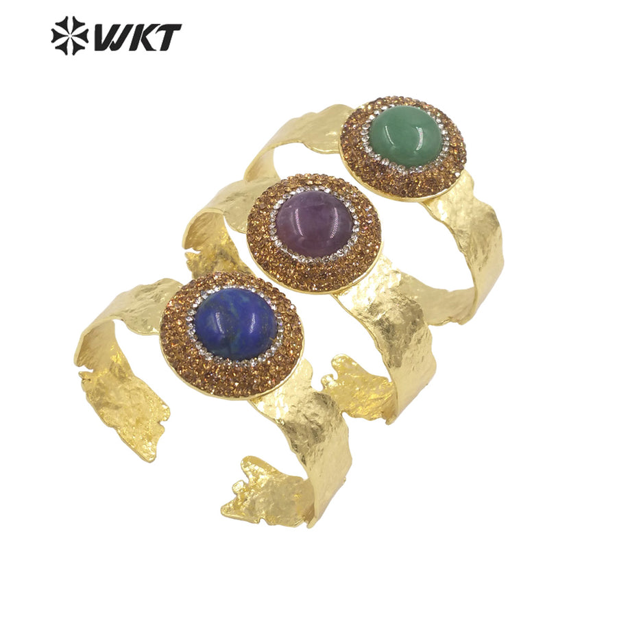 WT-B627 INS Trendy Gold Rhinestone Bangle Women 18k Gold Plated Round Stone Bangle Europe Boho Opening Stone Bangle