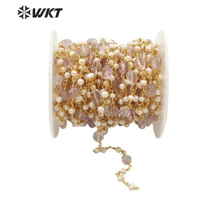 WT-RBC187 Amazing Gorgeous Handmade Pearl and Amethyst Beads Chain Women Hand Craft Jewelry Design Accessory Chains