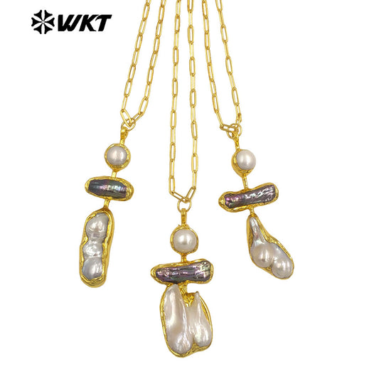 WT-JN335 18K Gold Electroplated Elegant Luxury Natural Irregular Freshwater Pearl Pendant Necklace Anniversary Jewelry