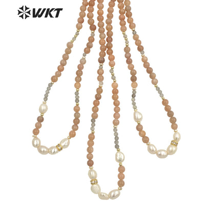 WT-N1409 Gorgeous Energy 6mm Round Sun Stone Beads Stone Necklace 16 Inch Long Summer Hand Strand Stone Pearl Choker Necklace