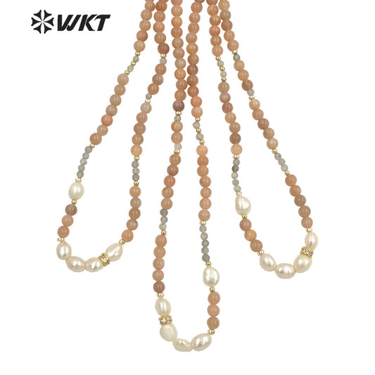 WT-N1409 Gorgeous Energy 6mm Round Sun Stone Beads Stone Necklace 16 Inch Long Summer Hand Strand Stone Pearl Choker Necklace