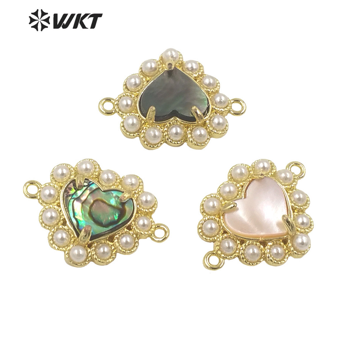 WT-PC007 Charming Lovely Claw Setting Natural Shell Made Heart Jewelry Making Connectors for Women