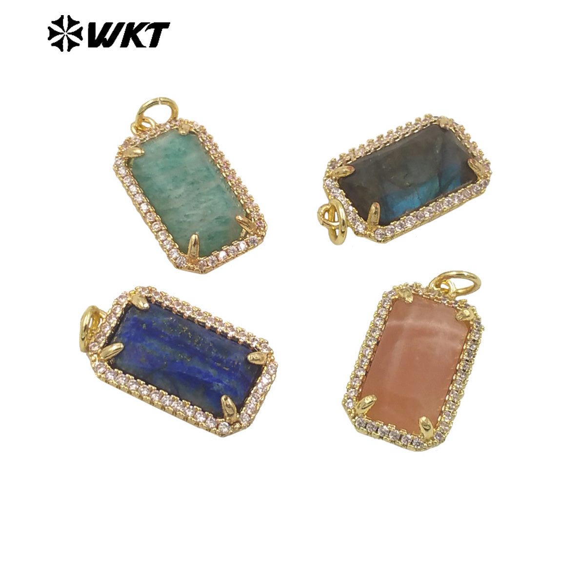 WT-P1973 Wholesale Fashion Gold Plated Cubic Zircon With Prong Setting Long Square Sun Stone Lady Jewelry Pendants