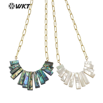 WT-JN148 WKT New Design Women Handmade Assemble Natural Abalone Shell Statement Necklace White Shell Link Chain Pendant Necklace