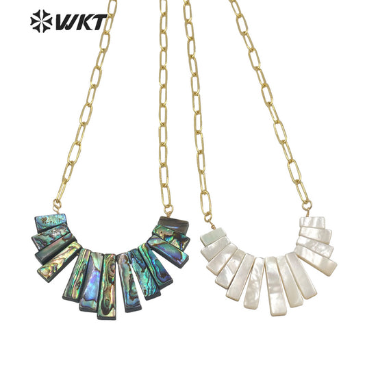 WT-JN148 WKT New Design Women Handmade Assemble Natural Abalone Shell Statement Necklace White Shell Link Chain Pendant Necklace