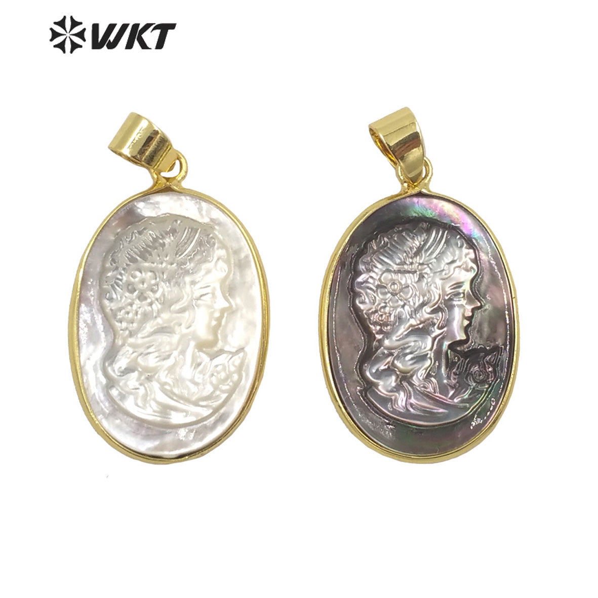 WT-JP269 Wholesale Fashion Gold Bezel Oval Chic Beauty Image Pendant Handmade Natural Shell Gorgeous Women Jewelry Big Pendant