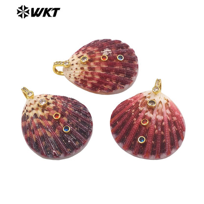 WT-JP527 Good Quality Beautiful Natural Scallop Shell And Colorful Zircon Gold Pendants As Lady Unique Earrings Accessory