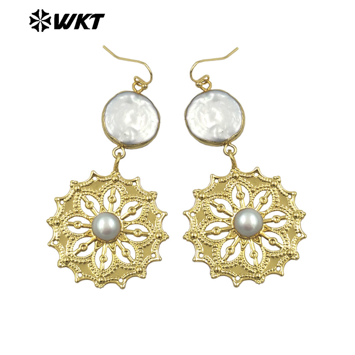 WT-MPE150 Hot Sales Beautiful Fashion Women Earrings With Natural Freshwater Pearl 18K Gold Plated Exquisite Ladies Jewelry