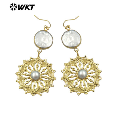 WT-MPE150 Hot Sales Beautiful Fashion Women Earrings With Natural Freshwater Pearl 18K Gold Plated Exquisite Ladies Jewelry