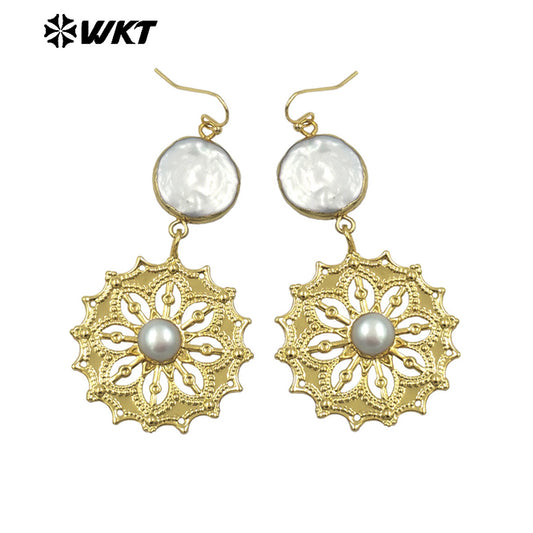 WT-MPE150 Hot Sales Beautiful Fashion Women Earrings With Natural Freshwater Pearl 18K Gold Plated Exquisite Ladies Jewelry