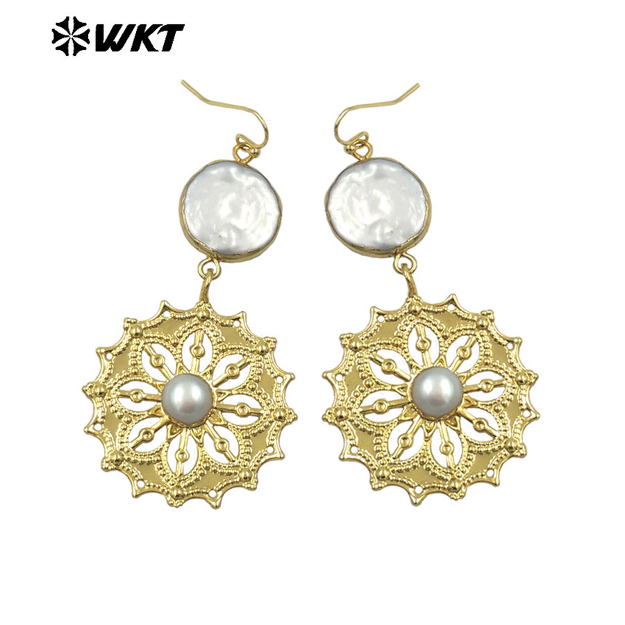 WT-MPE150 Hot Sales Beautiful Fashion Women Earrings With Natural Freshwater Pearl 18K Gold Plated Exquisite Ladies Jewelry
