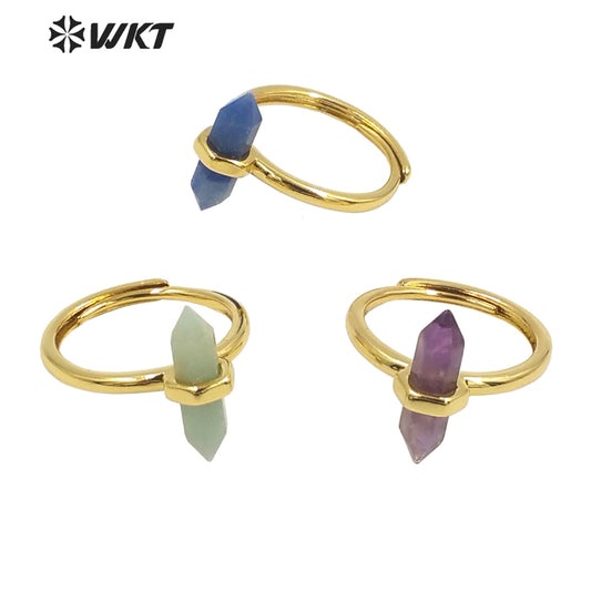 WT-R403 Natural Gemstone Amethyst Rose Quartz Crystal Quartz Pendant Hexagonal Delicate Pendant As Women Gifts Gemstone Ring