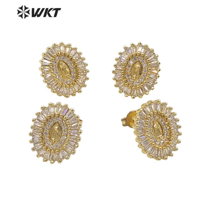 WT-ME099 Wholesale Newest Vintage Style Cubic Zircon Fashion Light Luxury Natural Shell With Enamel Micro Paved Earrings Studs