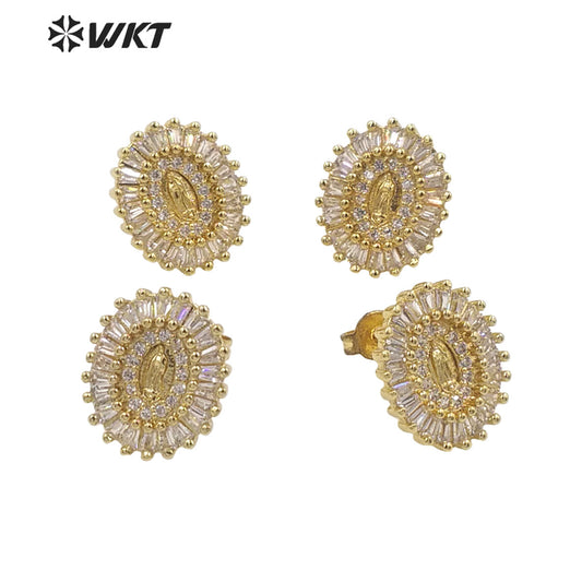 WT-ME099 Wholesale Newest Vintage Style Cubic Zircon Fashion Light Luxury Natural Shell With Enamel Micro Paved Earrings Studs
