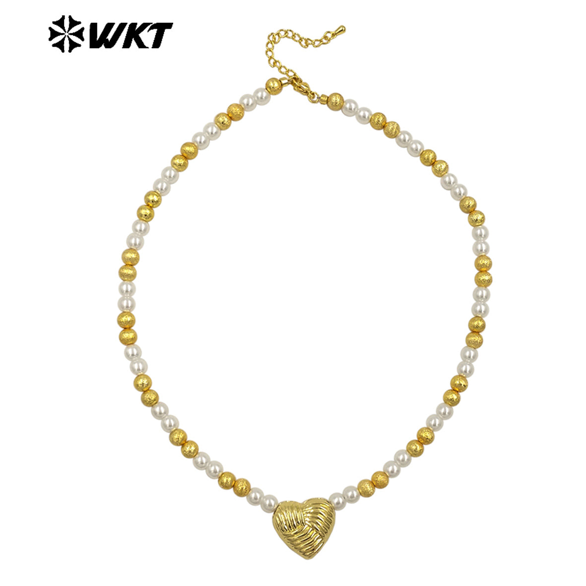 WT-JN288 New Design Gold and Silver Artificial Pearl Beads Heart Shape Texture Shell Necklace for Women As Valentine's Day Gift