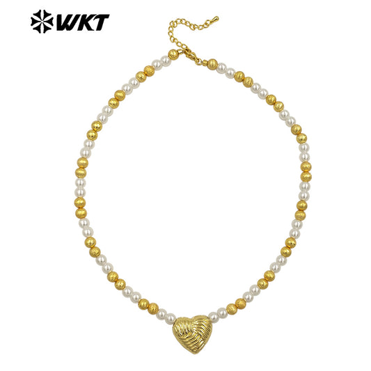 WT-JN288 New Design Gold and Silver Artificial Pearl Beads Heart Shape Texture Shell Necklace for Women As Valentine's Day Gift