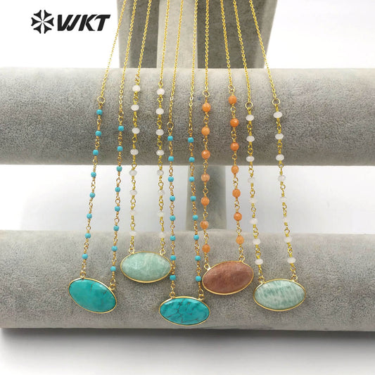 WT-N1168 Natural Turquoise Pendant Necklace With Stone Beads Necklace Natural Turquoise Necklace Stylish Charm Jewelry