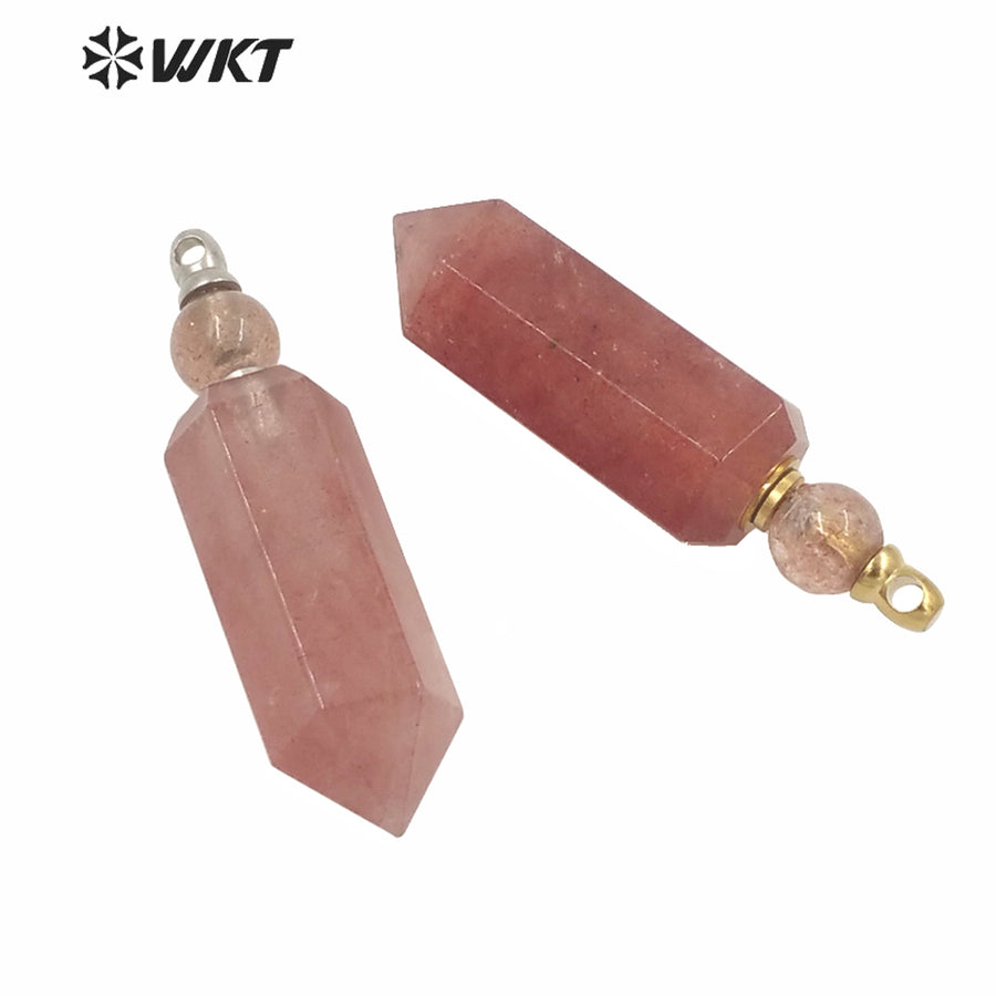 WT-P1584 Wholesale Women Gold Electroplated Spirit Quartz Strawberry Ctrine Stone Pendant Hot New Pink Perfume Bottle Pendant