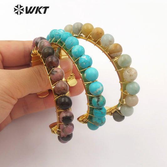 WT-B479 Wholesale Jewellery Lady Gold Bangles Natural Stone Bangles Choice of Various Styles Gift Priority
