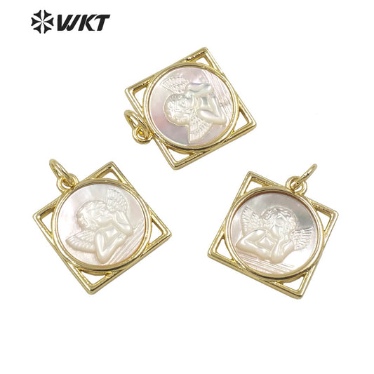 WT-JP294 High Quality Pendant Lovely Angel Carved Shell Earrings 18K Gold Plated Women Gifts Fashion Earrings Shell Earrings