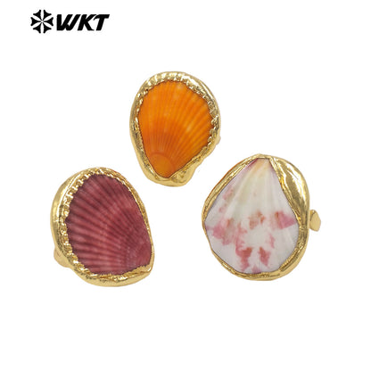WT-MPR169 Top Fashionable 18K Gold Plated Colorful Natural Scallop Shell Women Adjustable Rings For Party Wearing Jewelry