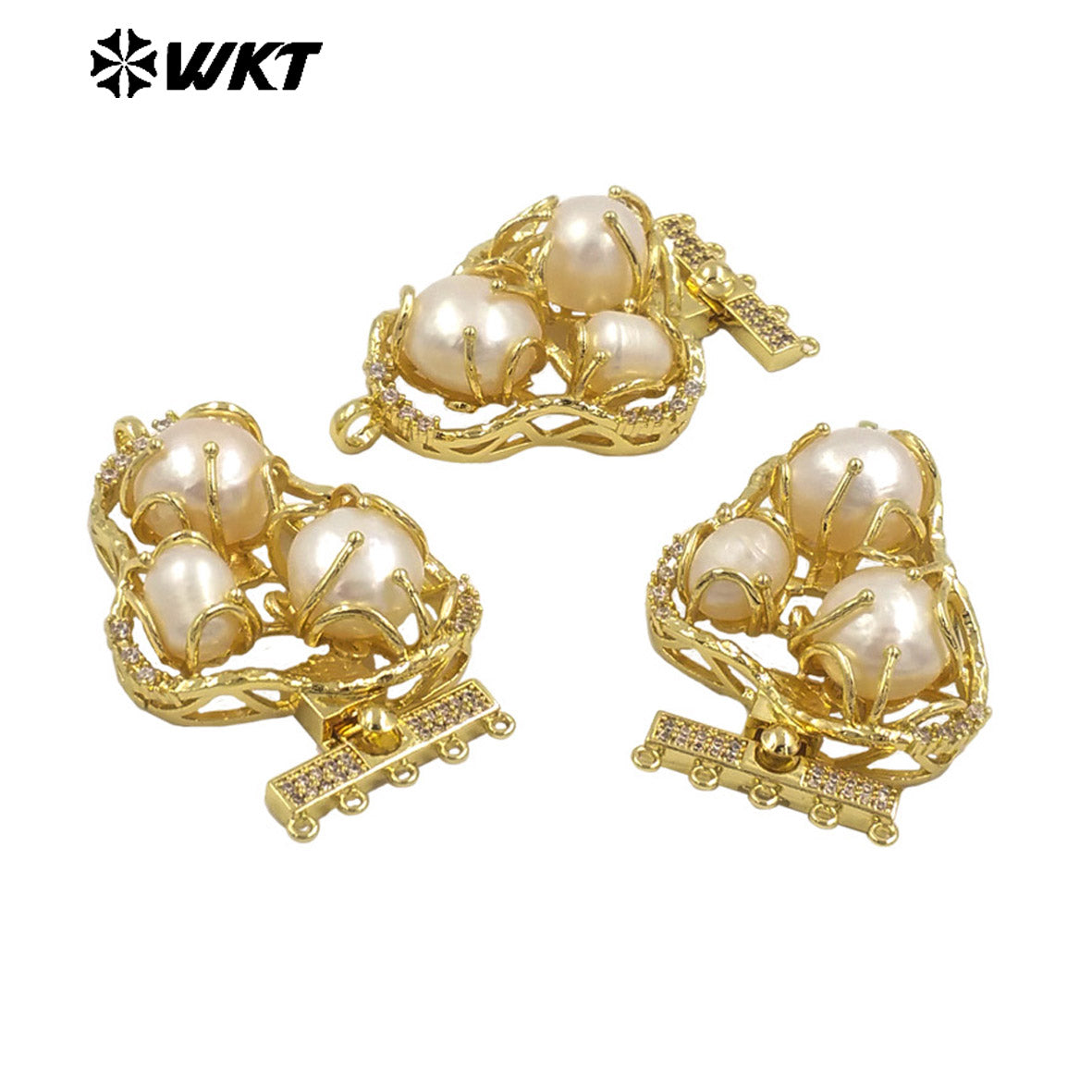 WT-JP400 Gorgeous Handmade Triple Natural Freshwater Pearl Jewelry Conector for Necklace Design