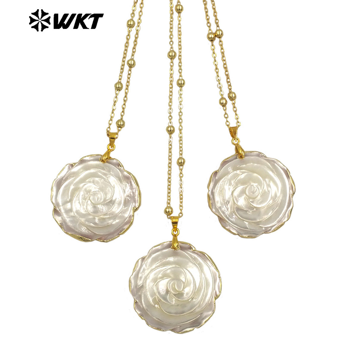WT-JN311 Wholesale Popular Natural MOP Shell Big Rose Flower Necklace With Gold Plated Tiny Chain Elegant Female Gift Accessory