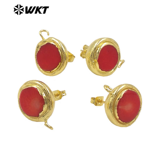 WT-JFE116 Wholesale Hot Sale Simple Attractive Red Coral 18K Gold Plated Brass Women's Earrings As Daily Accessory Jewelry