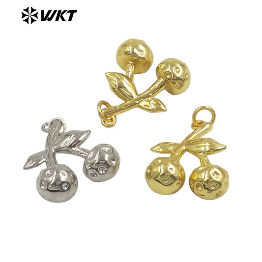 WT-JFE151 Wholesale Women Jewelry Finding Tiny Pendant Silver Gold Plated Cherry Shape Metal Yellow Brass For Earrings DIY