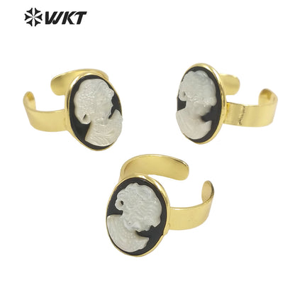 WKT-MPR032 French Pastoral Ring Exquisite and Elegant Black Agate Pearl Ring 18k Real Gold Plated Human Head Natural Pearl Ring