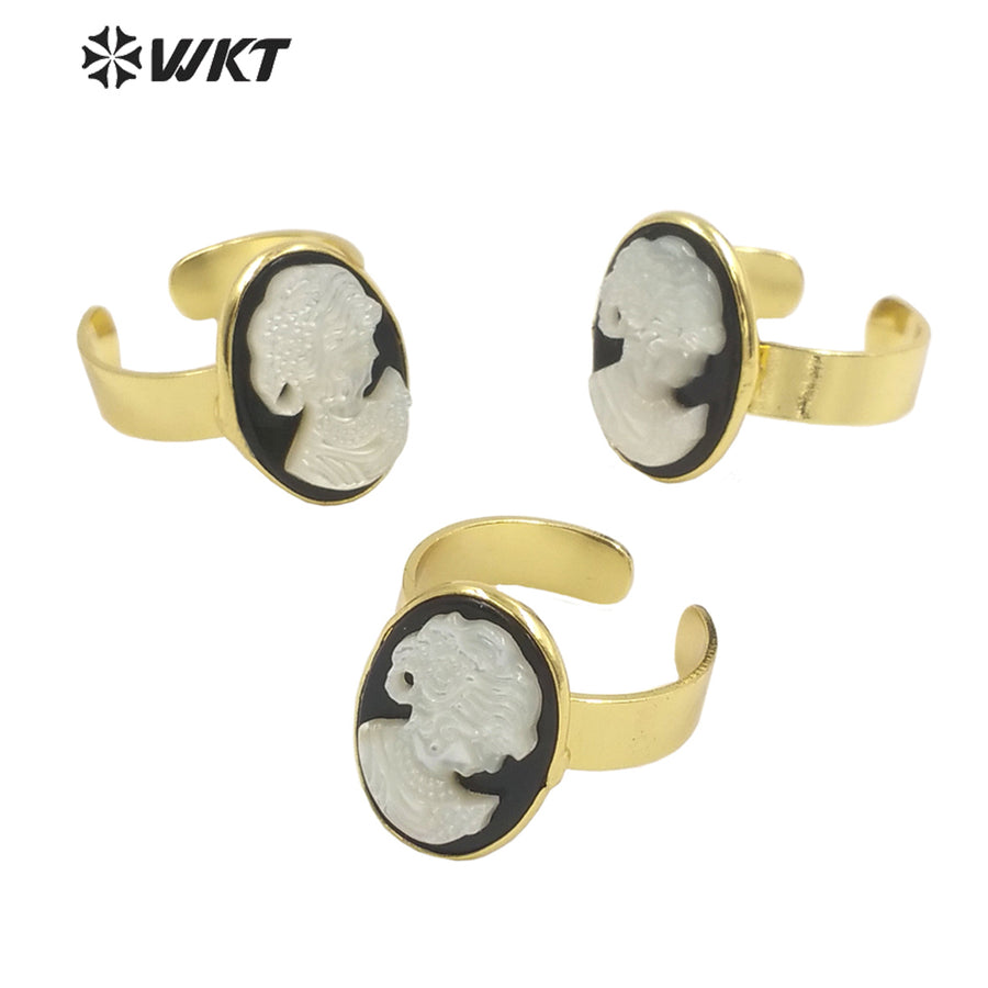 WKT-MPR032 French Pastoral Ring Exquisite and Elegant Black Agate Pearl Ring 18k Real Gold Plated Human Head Natural Pearl Ring