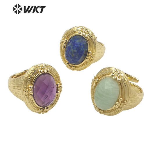 WT-R486 WKT Fashion Design Trendy Gift for Women Round Shaped Colorful High Quality Gorgeous Natural Gemstone Ring
