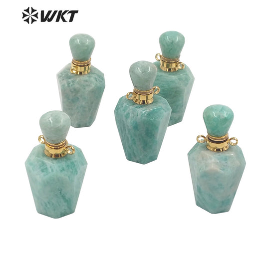 WT-P1691 New Color Natural Gold Stainless Steel Amazon Stone Perfume Bottle Pendant Lady Essencial Oil Bottle Pendant