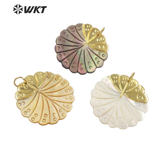 WT-JP300 Hot Selling Niche Design Flower Pendant Horn Shell Shell Textured Exotic Pendant Jewelry Accessories Shell Pendant