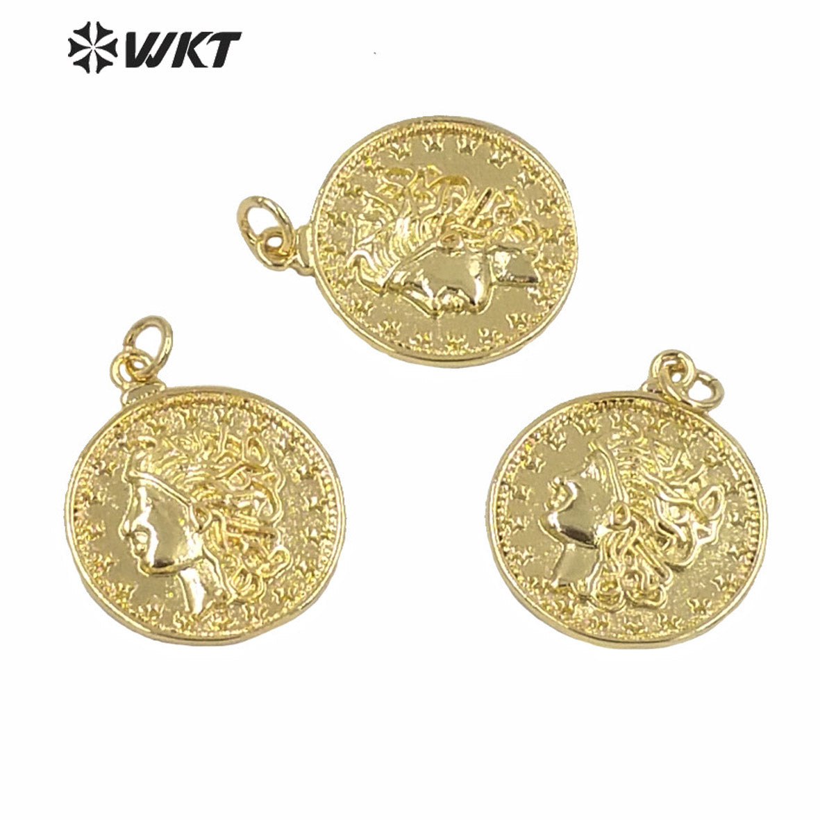 WT-MP188 Wholesale Gold Electroplated Round Coin People Image Pendant for Women Hand Make Jewelry Findings Design the Beauty