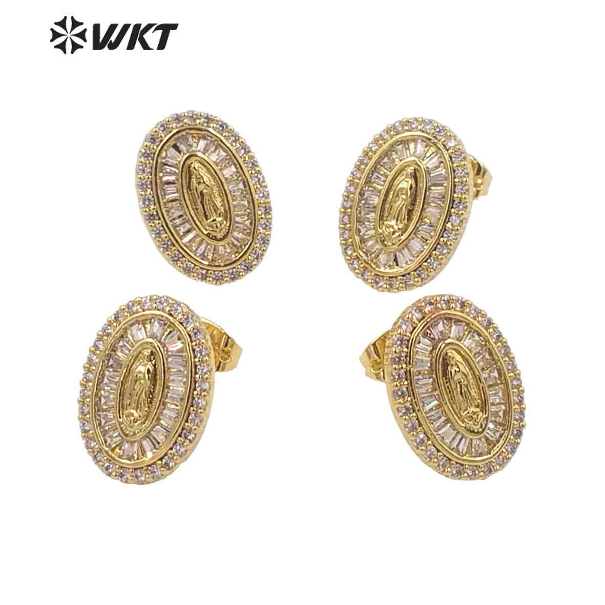 WT-ME098 Wholesale Newest Romantic Fashion Light Luxury Natural Cubic Zircon Round Shaped Micro Paved Earrings Studs