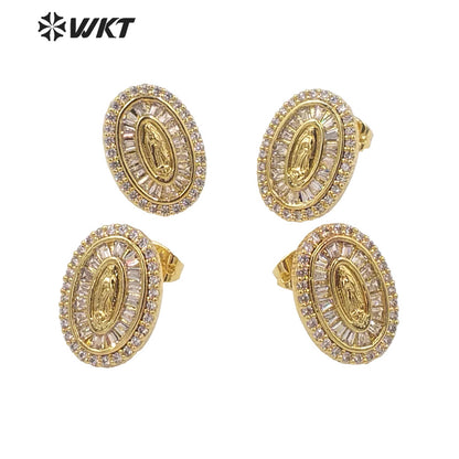 WT-ME098 Wholesale Newest Romantic Fashion Light Luxury Natural Cubic Zircon Round Shaped Micro Paved Earrings Studs